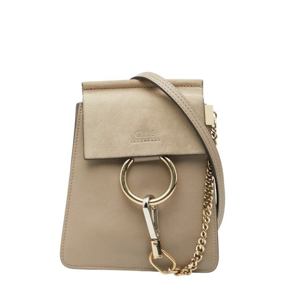 Chloe Faye Small Suede Leather Shoulder Bag Beige